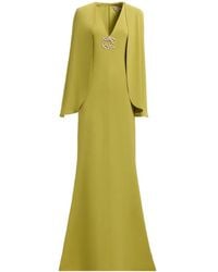 Elie Saab - Cape-Detail Brooch-Embellished Maxi Dress - Lyst