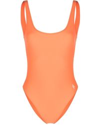 Sporty & Rich - Logo-Print Open-Back Swimsuit - Lyst