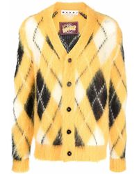 Marni - Yellow Brushed Argyle-knit Cardigan - Lyst