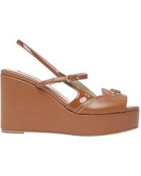 Liu Jo - Leather And Patent-Leather Slingback Wedges - Lyst