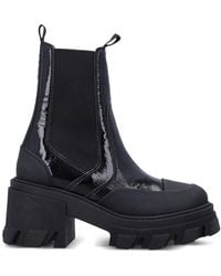 Ganni - Patent-Leather Cleated Chelsea Boots - Lyst