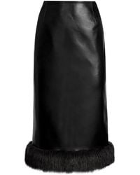 DUCIE - Kim Shearling-Trim Leather Midi Skirt - Lyst