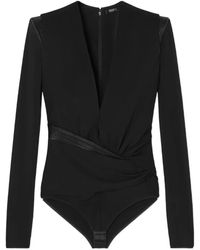 Versace - Blouse Cache-Cœur À Bords En Cuir - Lyst