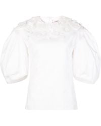 Carolina Herrera - Floral Appliqués Puff Sleeve Blouse - Lyst