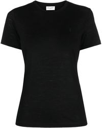 Saint Laurent - T-shirt en coton à logo brodé - Lyst