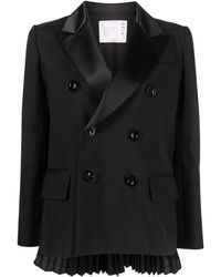 Sacai - Pleat-detail Double-breasted Blazer - Lyst