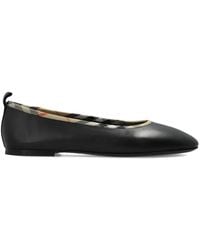 Burberry - Robin Check-Trim Leather Ballet Flats - Lyst