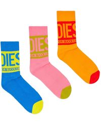 DIESEL - Logo-Detail Ribbed-Cuff Cotton Socks (Pack Of Three) - Lyst