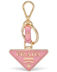 Prada - Logo-plaque Saffiano-leather Keychain - Lyst