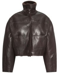 ROTATE BIRGER CHRISTENSEN - Bonded Fur Leather Jacket Dark - Lyst