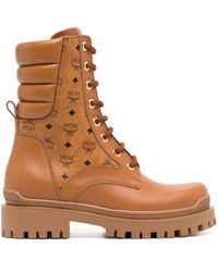 MCM - Monogram Ankle Leather Boots - Lyst