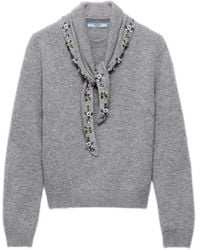 Prada - Cashmere Crew-Neck Sweater With Scarf - Lyst