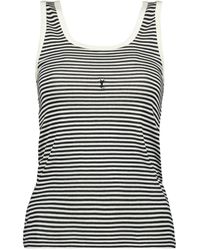 Saint Laurent - Gestreiftes Baumwolltop Mit Stickerei - Lyst