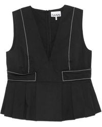 Ganni - V-Neck Cotton Pocket Blouse - Lyst