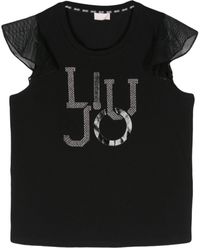 Liu Jo - Kristallverziertes T-Shirt mit perforiertem Detail - Lyst