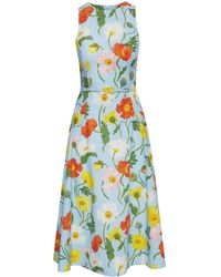 Oscar de la Renta - Painted Poppies-print Poplin Midi Dress - Lyst