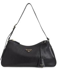 Prada - Logo-Plaque Calf Leather Shoulder Bag - Lyst