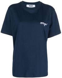 MSGM - Logo-embroidered Cotton T-shirt - Lyst