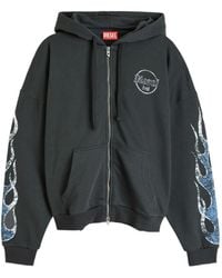 DIESEL - Zip-Up Hoodie With Crack Print - Lyst