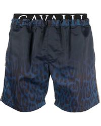 Roberto Cavalli - Leopard Print Logo-Waistband Swim Shorts - Lyst