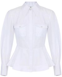 Elisabetta Franchi - Cotton Poplin Shirt With Flounce - Lyst