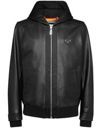 Philipp Plein - Leather Hooded Bomber Jacket - Lyst
