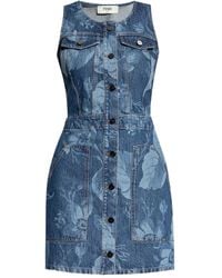 Fendi - Floral-Print Denim Dress - Lyst