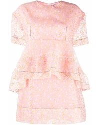 Parlor Floral-print Tulle Peplum Dress - Pink