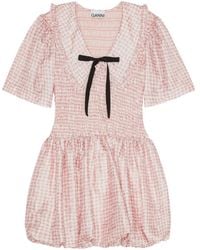 Ganni - Abito Corto Con Ruches - Lyst