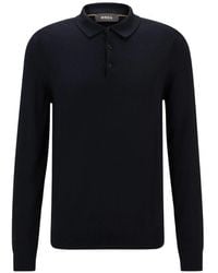 BOSS - Long-Sleeve Knitted Polo Shirt - Lyst