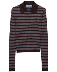 Prada - Striped Cashmere And Silk Polo Shirt - Lyst