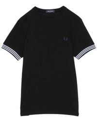 Fred Perry - Logo-Embroidered Striped Cuffs T-Shirt - Lyst