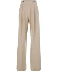 Max Mara - Trousers With Pleats And Logo - Lyst