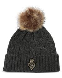 Ralph Lauren - Cable-Knit Pompom Beanie Hat - Lyst
