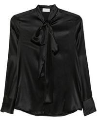 Mazzarelli - Blouse À Col Lavallière En Satin De Soie - Lyst
