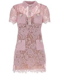 Self-Portrait - Lace Button-Down Mini Dress - Lyst