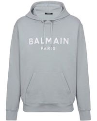 Balmain - Logo-Print Cotton Hoodie - Lyst