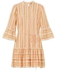Twinset - Short Striped Lace Dress With Belt - Lyst