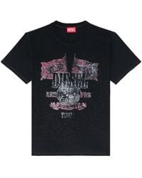 DIESEL - T-Shirt With Concert Graphics And Crystals - Lyst