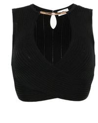 Elisabetta Franchi - Ribbed-Knit Crossover Top - Lyst