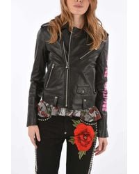 Philipp Plein - Couture Angel Leren Bikerjack Met Borduurwerk - Lyst