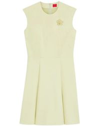 HUGO - Flower-Brooch Pleated Dress - Lyst