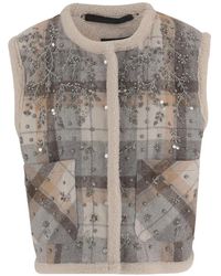 Stella McCartney - Check-Pattern Floral-Embroidered Vest - Lyst