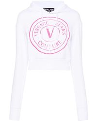 Versace - Logo-print Cropped Hoodie - Lyst