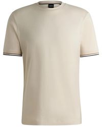 BOSS - Cotton-Jersey T-Shirt With Signature-Stripe Cuffs - Lyst