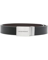 Emporio Armani - Logo-Buclke Reversible Leather Belt - Lyst