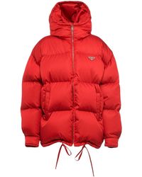 Prada - Re-nylon Hooded Padded Jacket, Size: It 36, Red - Lyst
