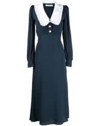 Alessandra Rich - Alessandra reiches Midi -Kleid mit kontrastierendem Kragen - Lyst