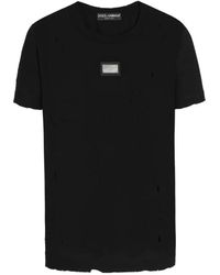 Dolce & Gabbana - Jersey T-Shirt With Rips And Tag - Lyst