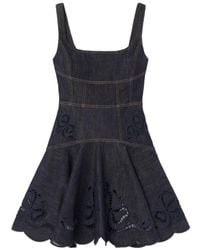 Self-Portrait - Denim Bow-Embroidered Mini Dress - Lyst